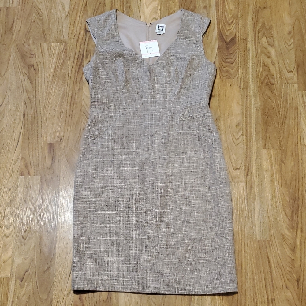 Anne Klein NWT Sheath Dress Linen Blend Cap Sleeves Knee Length Tan Size 10
